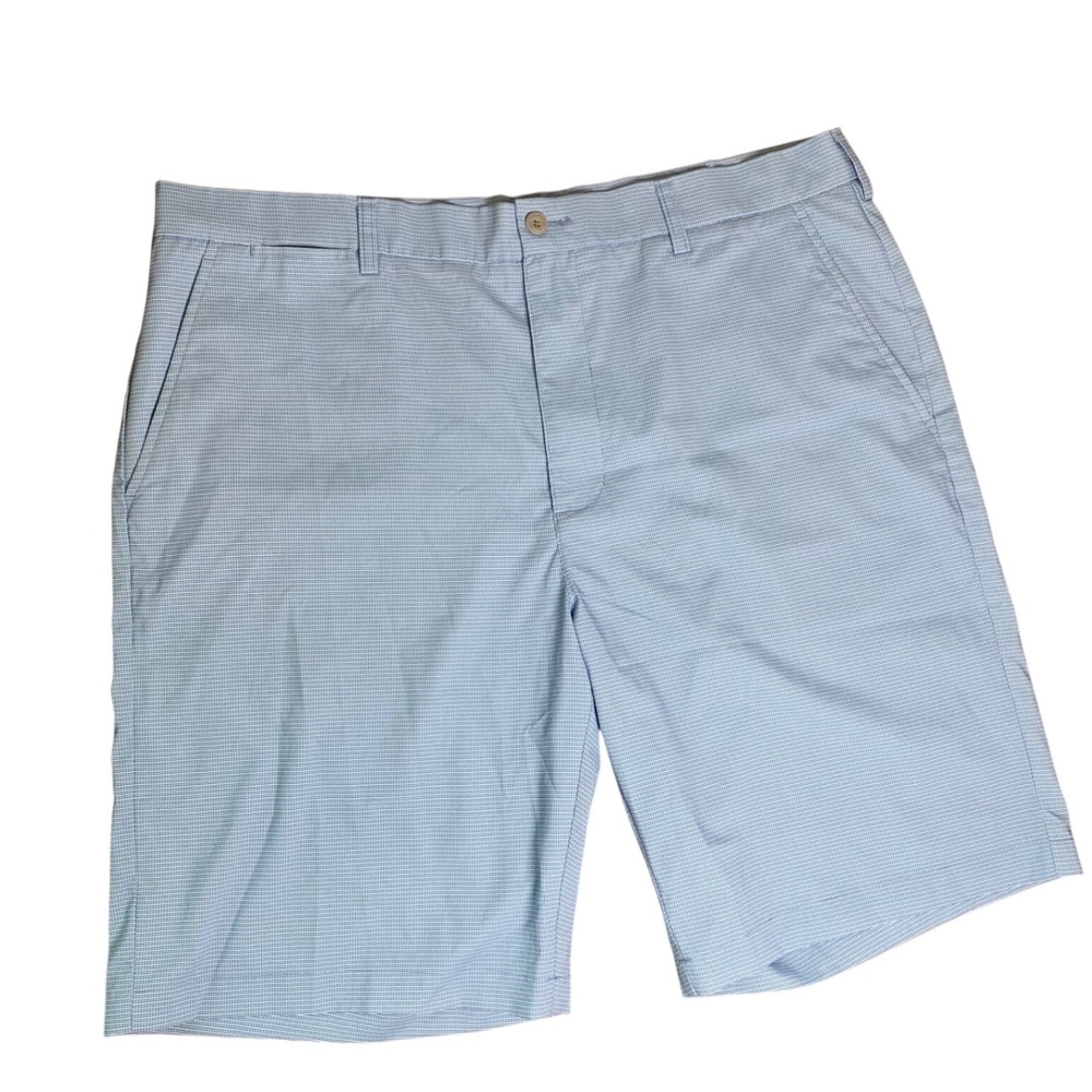 PGA Tour Mens Golf Shorts Light Blue White Micro Check Size 38 Stretch Casual